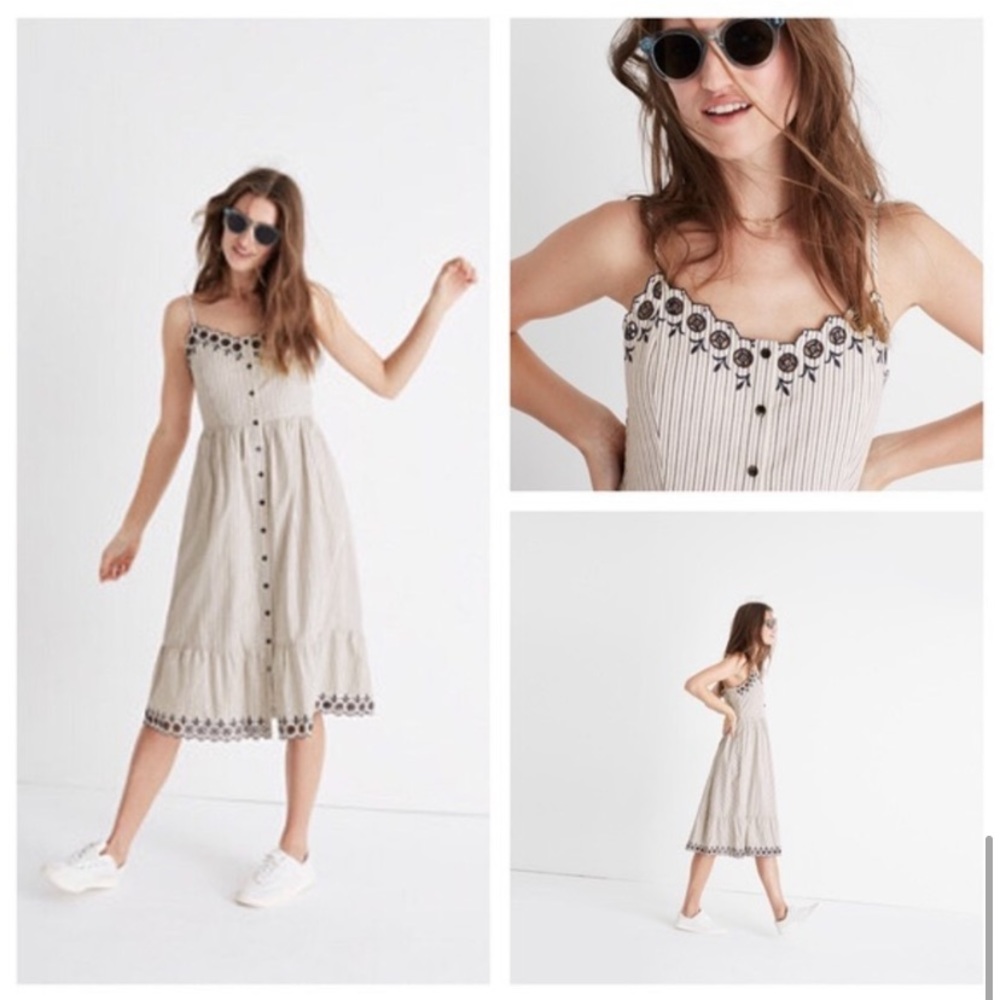Madewell Embroidered Jardín Striped Midi Scalloped Size 2